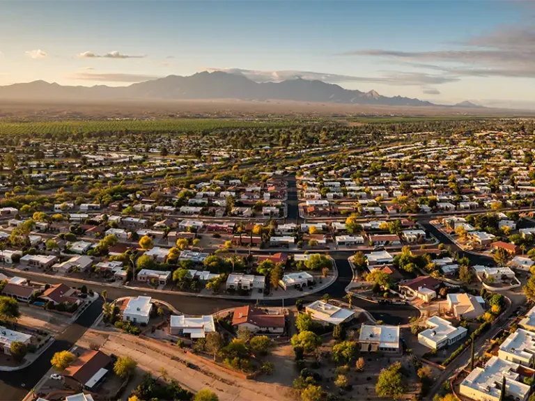 Wide angle view of Green Valley Arizona at sunrise water damage restoration in Green Valley