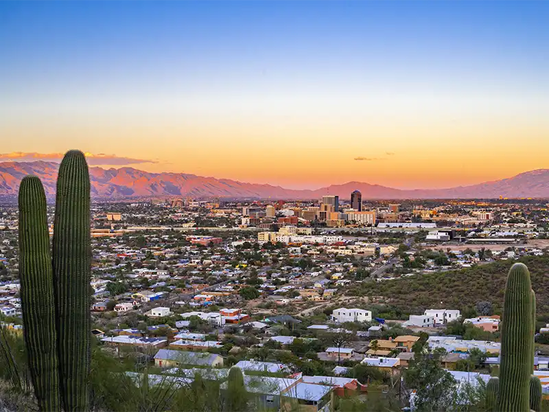 View of Tucson Arizona from the top of a mountain. water damage restoration in Tucson